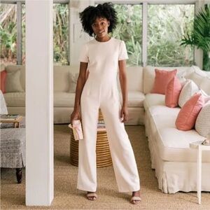 GAL MEETS GLAM Nadia Elegant Ivory cream pantsuit Jumpsuit Pearl trim $198
